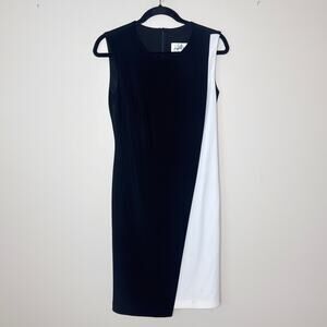 Joseph Ribkoff Scuba Crepe Color Block Dress in Black & Vanilla SZ‎ 8 Sleeveless